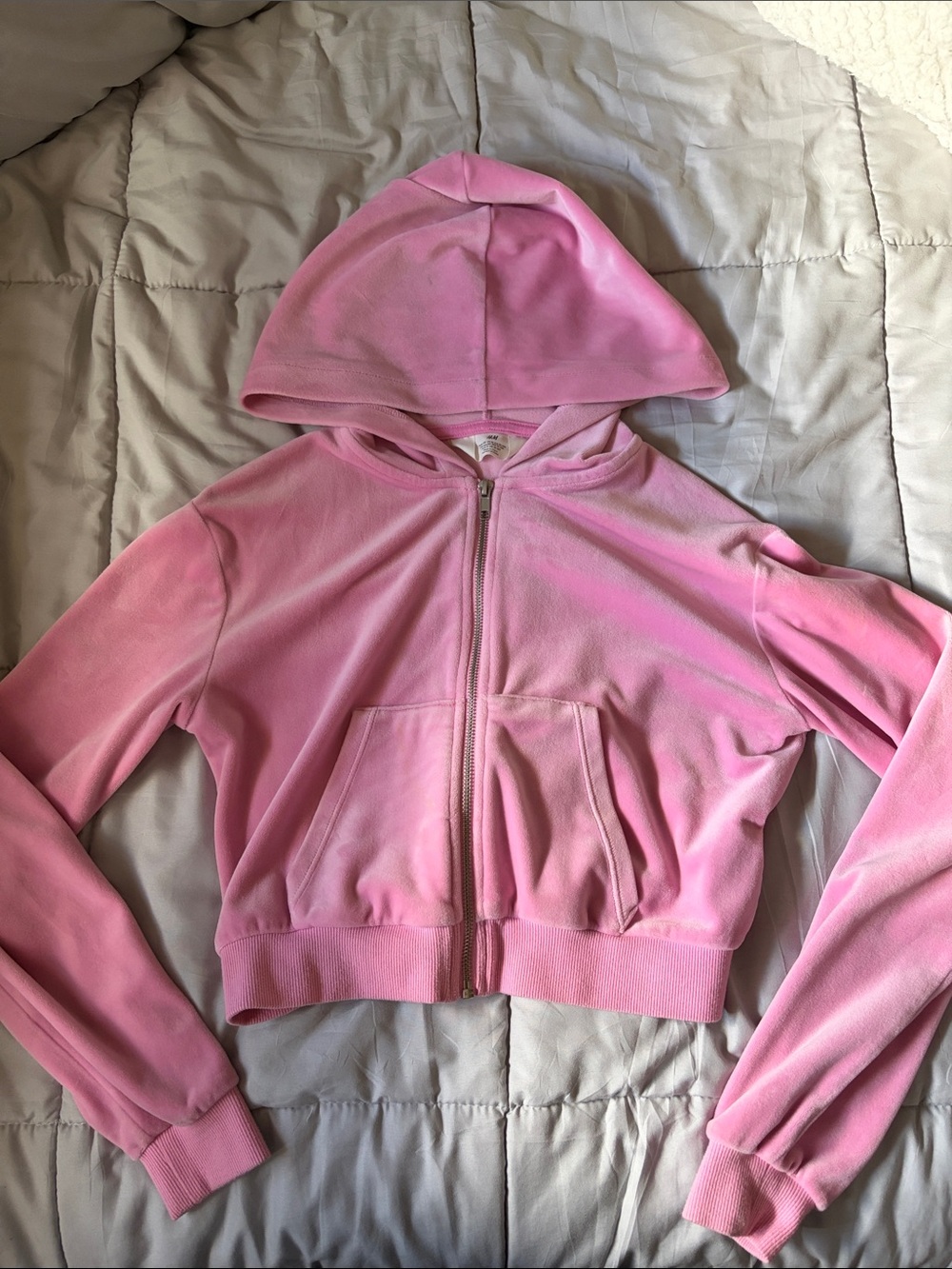 H&M Light Pink Velour Zip Hoodie